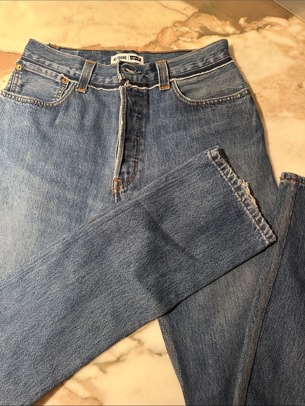 Re/Done Medium Blue Straight-Leg Jeans